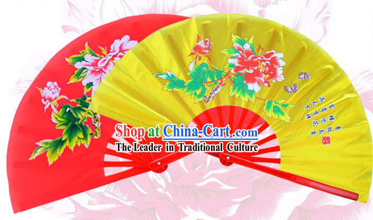 Traditional Kung Fu Double Fans Peony Pattern for Right and Left Hands