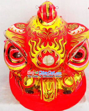 Supreme Red and Gold Lion Dance Costumes Complete Set with Red Long Wool