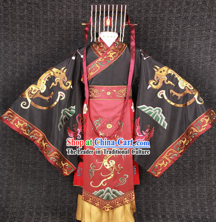Ancient Chinese Film Costumes Emperor Clothes and Crown Complete Set for Men