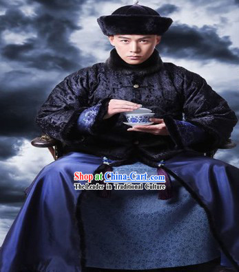 Qing Dynasty Imperial Family Handsome Costumes and Hat for Men