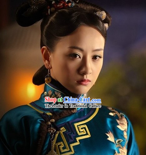 Ancient Chinese Blue Princess Clothing and Hair Accessories Complete Set for Women