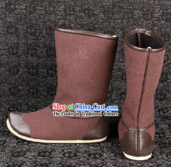 Ancient Chinese Coffee Color Handmade Long Hanfu Boots
