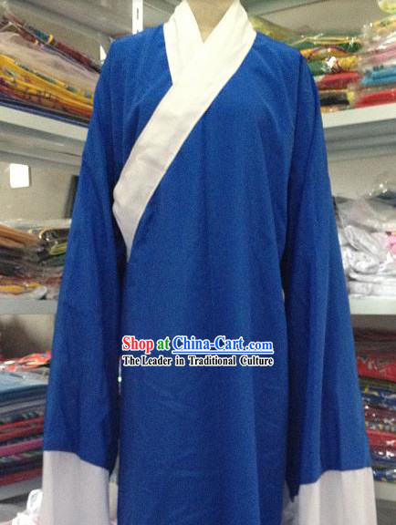 Traditional Chinese Blue Long Robe Water Sleeves Lao Sheng Costumes