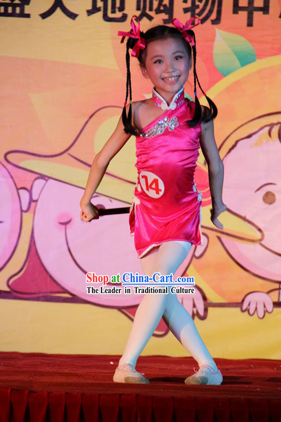 Cheongsam Style Dance Costumes and Headwear for Kids