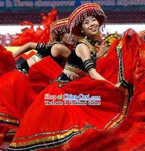 Chinese Achang Ethnic Minority Female Clothes and Hat