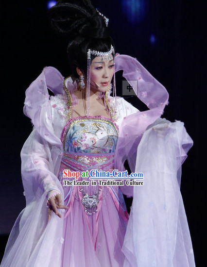 Li Yugang Chang E Moon Goddess Costumes and Hair Accessories Complete Set with Long Trail