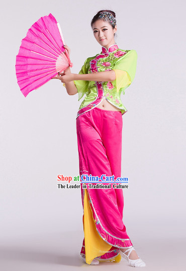 Chinese Classic Green Stage Performance Fan Dancing Outfit