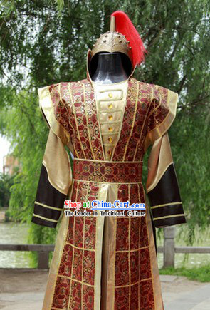 Ancient Chinese General Armor Costumes and Helmet Complete Set