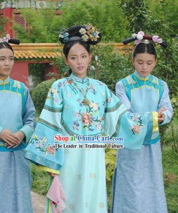 Qing Dynasty Imperial Princess Outfits and Headwear Complete Set