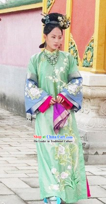 Qing Dynasty Imperial Princess Outfit and Headwear Complete Set