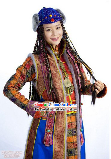Traditional Tibetan Royal Female Outfits and Headwear Complete Set