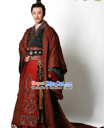 Chinese Classic Han Emperor Clothing and Crown Complete Set