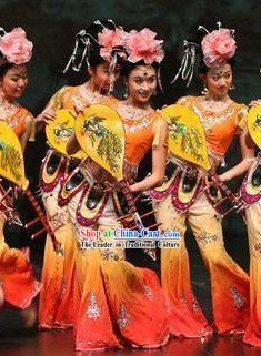 Professional Stage Performance Chinese Lute Group Dance Costumes Complete Set