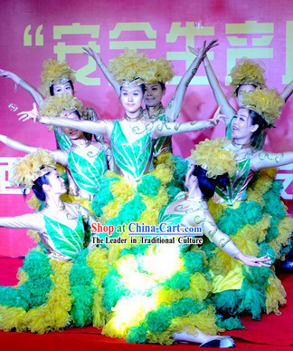 Green Flower Dance Costumes and Headdress Complete Set