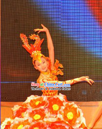 Chinese Female Petal Dance Costume Dancewear and Headdress Complete Set