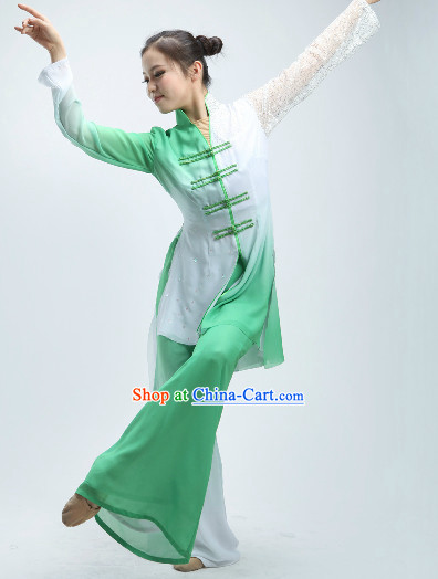 Mandarin Green and White Classical Dancing Outfit for Women