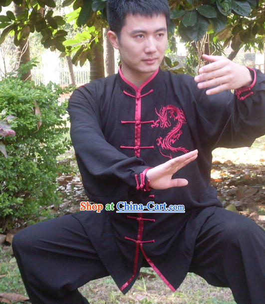 Kung Fu Practice White Blouse and Pants with Gold Dragon