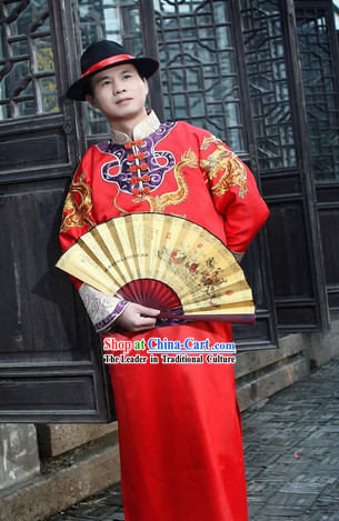 Happy Bridegroom Red Wedding Outfit and Hat