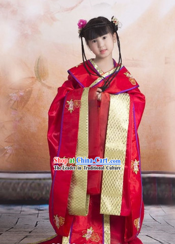 Long Tradil Tang Dynasty Princess Red Garment for Kids