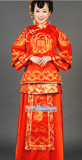 Stunning Handmade Red Xi Phoenix Wedding Garment