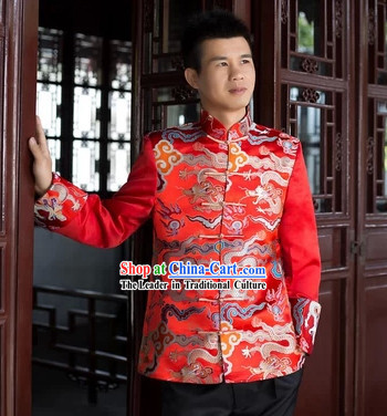 Traditional Chinese Red Dragon Bridegroom Blouse