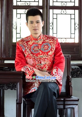 Traditional Chinese Red Dragon Bridegroom Blouse