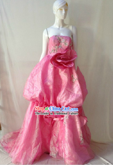 Pink Flower Evening Dress for Stage Performance
