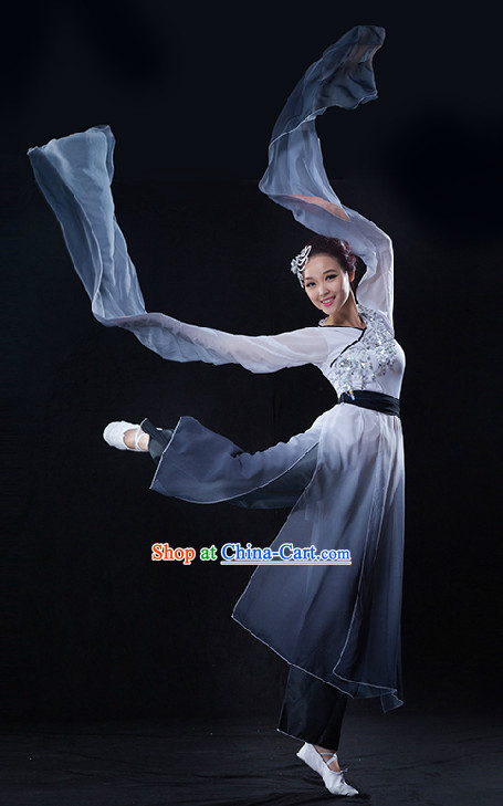 Color Transition Chinese Brush Drawing Dancing Costumes with Long Sleeves