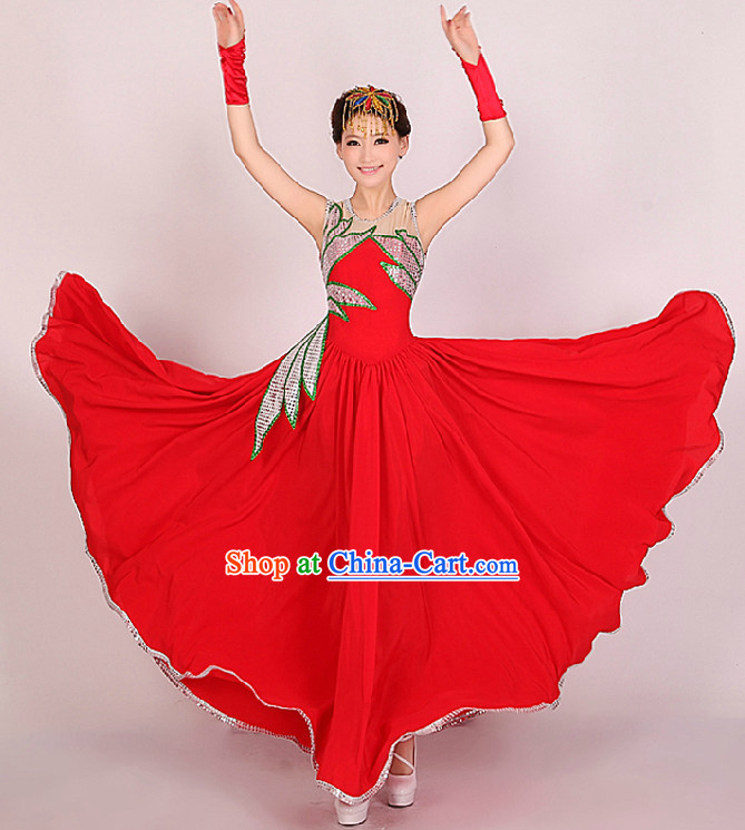 Traditional Chinese Red Opening Festival Celebration Dance Skirt