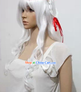 Chinese Cosplay White Long Curly Hair Wig