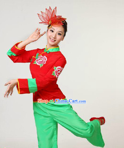 Chinese Folk Yangge Dancing Blouse and Trousers for Women
