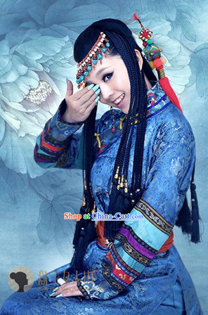 Ancient Chinese Ethnic Clothes and Hair Accessories Complete Set