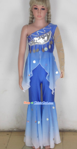 Blue Traditional Chinese Dancing Costumes for School Students