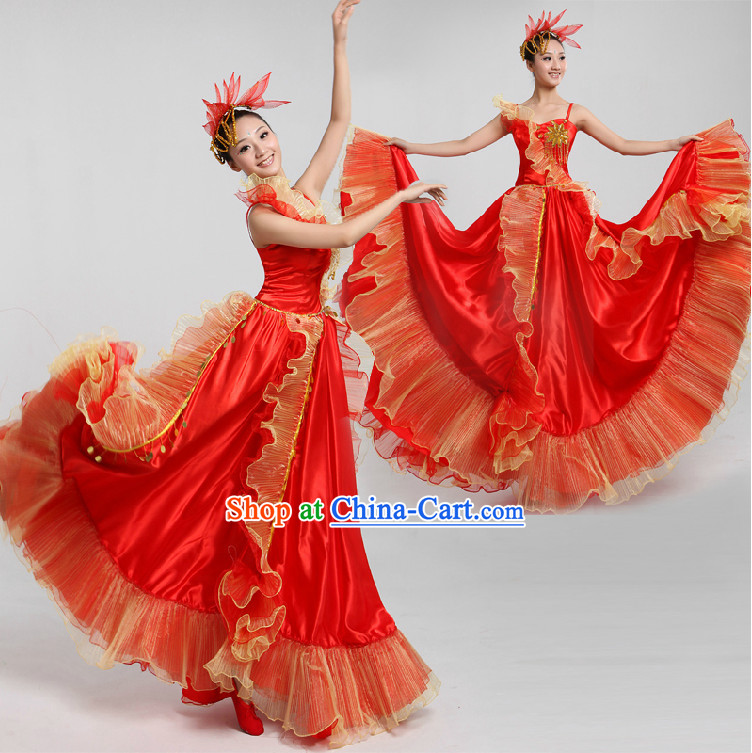 Professional Custom Make Stage Performance Red Skirt and Headwear