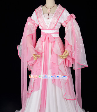 Ancient Chinese Pink Fairy Clothes and Necklace Complete Set