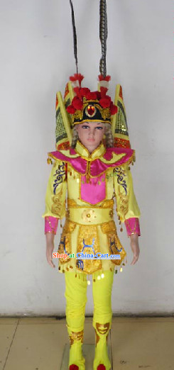 Chinese Peking Opera Stage Performance Costumes and Headwear for Kids