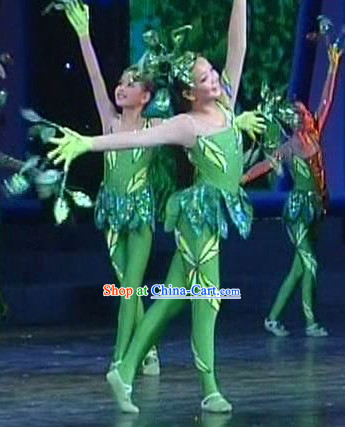 Green Leaf Dance Costumes and Headwear Complete Set