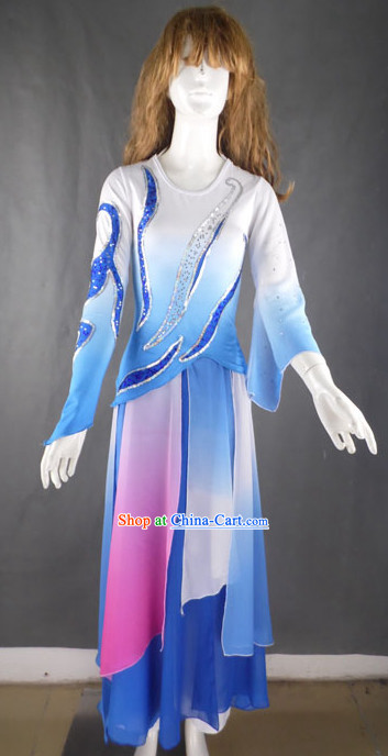 Professional Blue and White Stage Performance Dance Costumes for Women
