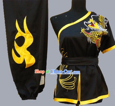 Top Short Sleeves Taiji Wushu Students Dragon Embroidery Uniform