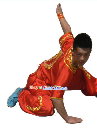 Top Silk Short Sleeves Dragon Embroidery Tai Chi Uniform for Men