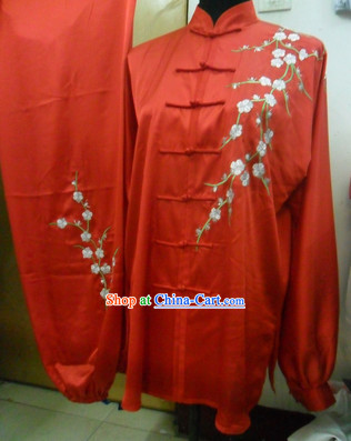 Top Silk Red Plum Blossom Spirit Kung Fu Outfit