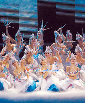 Professional Stage Performance Ice Queen Dancing Costumes and Headwear Complete Set