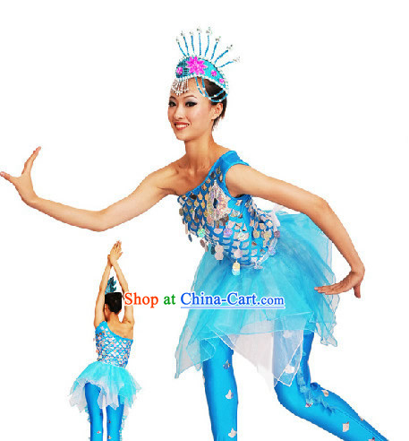 Traditional Chinese Dai Minority Fish Dancing Costumes Complete Set