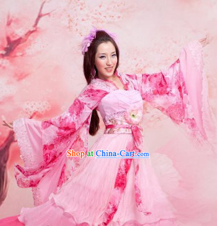 Ancient Chinese Peach Princess Clothes and Hair Accessories Complete Set