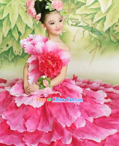 Top Petal Dance Costumes and Headwear Complete Set for Kids