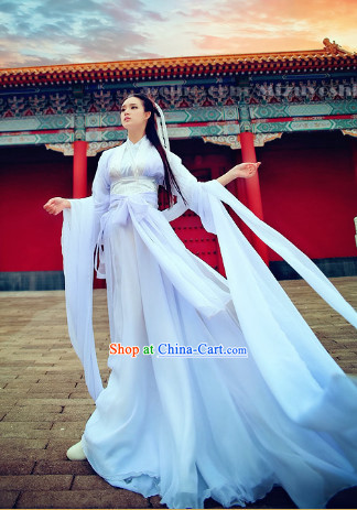 Ancient Chinese White Xiao Long Nv Dragon Lady Hanfu Clothes Complete Set