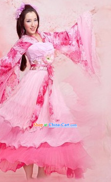 Peach Color Wide Sleeves Hanfu Dancing Costumes