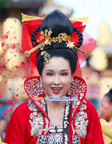 Traditional Chinese Wedding Brides Wig and Hair Accessories