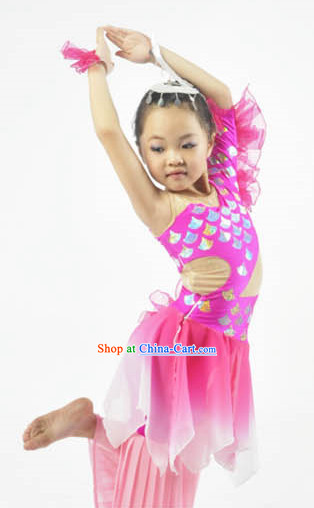 Professional Stage Performance Fish Dancing Costumes and Headwear for Children