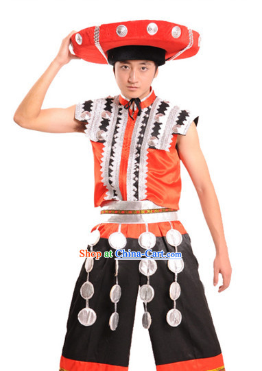Chinese Tu Jia Minority Clothes and Hat for Men